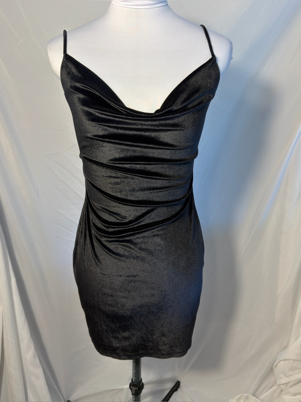 Popular Basics velvet cowl neck mini dress